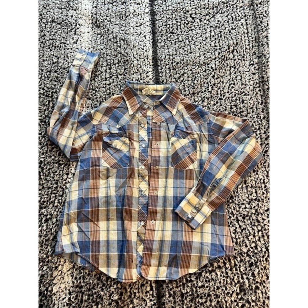 Men's Vintage Plaid Button Down Long Sleeve Shirt‎ With Pearl Snaps Size S